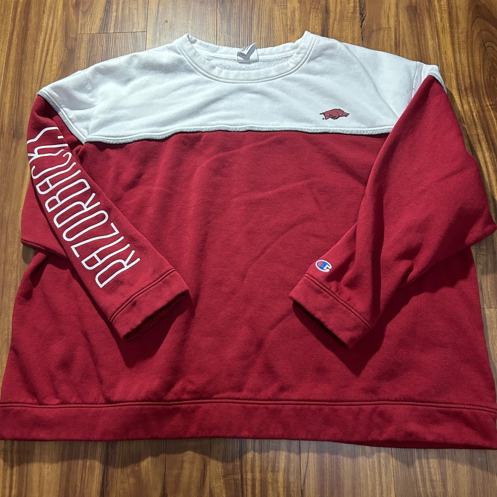 Champion Arkansas Razorbacks Sweatshirt Womens 2XL Red White Colorblock Pullover